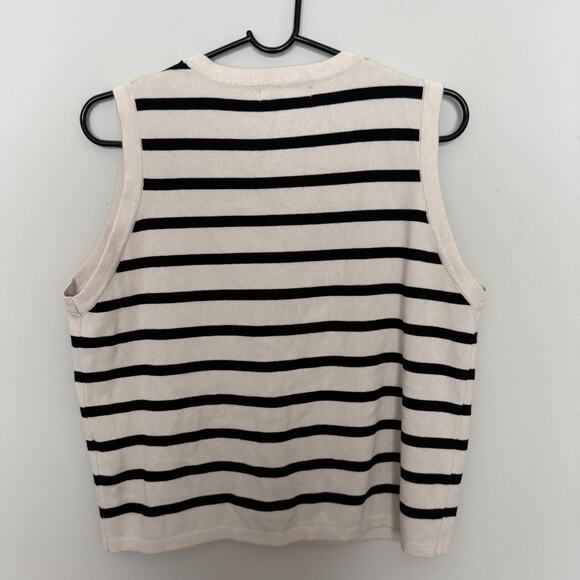 Womens Striped Sweater Vest Large Gold Buttons Academia Preppy Layering Nautical - Picture 7 of 7